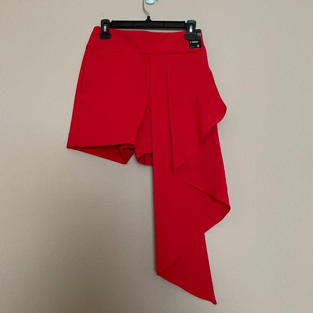 New York & Company, Size 0, Red, Asymmetrical 4in Shorts, High Low Detail.